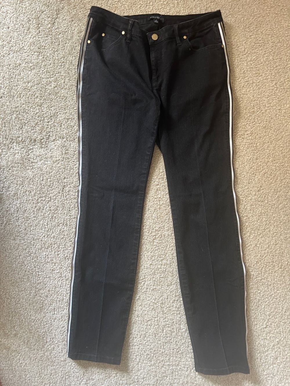 NWOT Etcetera Black Skinny Jeans with White Side Stripe